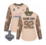 Women's Adidas Washington Capitals #92 Evgeny Kuznetsov Authentic Camo Veterans Day Practice 2018 Stanley Cup Final NHL Jersey