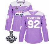 Women's Adidas Washington Capitals #92 Evgeny Kuznetsov Authentic Purple Fights Cancer Practice 2018 Stanley Cup Final NHL Jersey