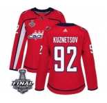 Women's Adidas Washington Capitals #92 Evgeny Kuznetsov Authentic Red Home 2018 Stanley Cup Final NHL Jersey