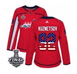 Women's Adidas Washington Capitals #92 Evgeny Kuznetsov Authentic Red USA Flag Fashion 2018 Stanley Cup Final NHL Jersey