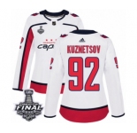 Women's Adidas Washington Capitals #92 Evgeny Kuznetsov Authentic White Away 2018 Stanley Cup Final NHL Jersey