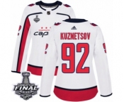 Women's Adidas Washington Capitals #92 Evgeny Kuznetsov Authentic White Away 2018 Stanley Cup Final NHL Jersey