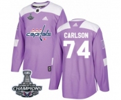 Youth Adidas Washington Capitals #74 John Carlson Authentic Purple Fights Cancer Practice 2018 Stanley Cup Final Champions NHL Jersey