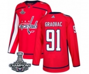 Youth Adidas Washington Capitals #91 Tyler Graovac Authentic Red Home 2018 Stanley Cup Final Champions NHL Jersey