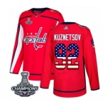 Youth Adidas Washington Capitals #92 Evgeny Kuznetsov Authentic Red USA Flag Fashion 2018 Stanley Cup Final Champions NHL Jersey