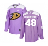 Anaheim Ducks #48 Isac Lundestrom Authentic Purple Fights Cancer Practice Hockey Jersey