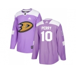 Men Adidas Anaheim Ducks #10 Corey Perry Purple Authentic Fights Cancer Stitched NHL Jersey