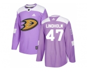 Men Adidas Anaheim Ducks #47 Hampus Lindholm Purple Authentic Fights Cancer Stitched NHL Jersey