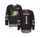 Men's Adidas Anaheim Ducks #1 Jonathan Bernier Authentic Black 1917-2017 100th Anniversary NHL Jersey