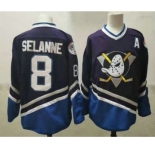 Men's Anaheim Ducks #8 Teemu Selanne 1995-96 Purple CCM Vintage Throwback Jersey