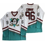 Men's Anaheim Ducks #96 Charlie Conway Mighty Ducks Movie 1995-96 White Green Ice Hockey Jerseys