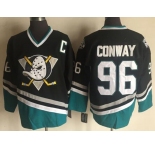 Men's Anaheim Ducks #96 Charlie Conway Mighty Ducks Movie Black Green Ice Hockey Jerseys