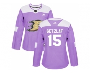 Women Adidas Anaheim Ducks #15 Ryan Getzlaf Purple Authentic Fights Cancer Stitched NHL Jersey