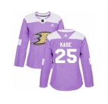 Women Adidas Anaheim Ducks #25 Ondrej Kase Purple Authentic Fights Cancer Stitched NHL Jersey