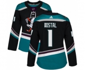 Women Anaheim Ducks #1 Lukas Dostal Authentic Black Teal Alternate Hockey Jersey