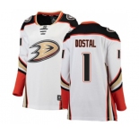 Women Anaheim Ducks #1 Lukas Dostal Authentic White Away Fanatics Branded Breakaway Hockey Jersey