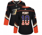 Women Anaheim Ducks #10 Corey Perry Authentic Black USA Flag Fashion Hockey Jersey