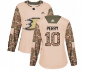 Women Anaheim Ducks #10 Corey Perry Authentic Camo Veterans Day Practice Hockey Jersey