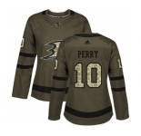Women Anaheim Ducks #10 Corey Perry Authentic Green Salute to Service Hockey Jersey