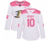 Women Anaheim Ducks #10 Corey Perry Authentic White Pink Fashion Hockey Jersey