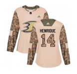 Women Anaheim Ducks #14 Adam Henrique Authentic Camo Veterans Day Practice Hockey Jersey