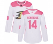 Women Anaheim Ducks #14 Adam Henrique Authentic White Pink Fashion Hockey Jersey