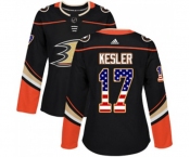 Women Anaheim Ducks #17 Ryan Kesler Authentic Black USA Flag Fashion Hockey Jersey