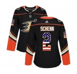 Women Anaheim Ducks #2 Luke Schenn Authentic Black USA Flag Fashion Hockey Jersey