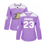 Women Anaheim Ducks #23 Brian Gibbons Authentic Purple Fights Cancer Practice Hockey Jersey