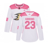 Women Anaheim Ducks #23 Brian Gibbons Authentic White Pink Fashion Hockey Jersey