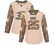 Women Anaheim Ducks #25 Ondrej Kase Authentic Camo Veterans Day Practice Hockey Jersey