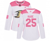 Women Anaheim Ducks #25 Ondrej Kase Authentic White Pink Fashion Hockey Jersey