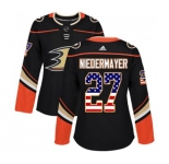 Women Anaheim Ducks #27 Scott Niedermayer Authentic Black USA Flag Fashion Hockey Jersey