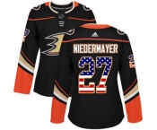 Women Anaheim Ducks #27 Scott Niedermayer Authentic Black USA Flag Fashion Hockey Jersey