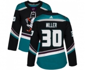 Women Anaheim Ducks #30 Ryan Miller Authentic Black Teal Alternate Hockey Jersey