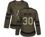 Women Anaheim Ducks #30 Ryan Miller Authentic Green Salute to Service Hockey Jersey