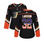 Women Anaheim Ducks #32 Jacob Larsson Authentic Black USA Flag Fashion Hockey Jersey