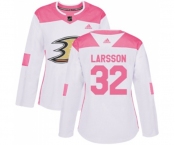 Women Anaheim Ducks #32 Jacob Larsson Authentic White Pink Fashion Hockey Jersey
