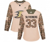 Women Anaheim Ducks #33 Jakob Silfverberg Authentic Camo Veterans Day Practice Hockey Jersey