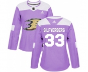 Women Anaheim Ducks #33 Jakob Silfverberg Authentic Purple Fights Cancer Practice Hockey Jersey