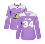 Women Anaheim Ducks #34 Sam Steel Authentic Purple Fights Cancer Practice Hockey Jersey