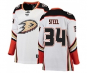 Women Anaheim Ducks #34 Sam Steel Authentic White Away Fanatics Branded Breakaway Hockey Jersey