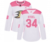 Women Anaheim Ducks #34 Sam Steel Authentic White Pink Fashion Hockey Jersey