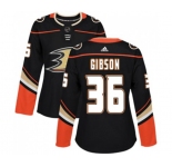 Women Anaheim Ducks #36 John Gibson Authentic Black Home Hockey Jersey