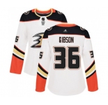 Women Anaheim Ducks #36 John Gibson Authentic White Away Hockey Jersey