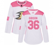 Women Anaheim Ducks #36 John Gibson Authentic White Pink Fashion Hockey Jersey