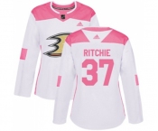 Women Anaheim Ducks #37 Nick Ritchie Authentic White Pink Fashion Hockey Jersey
