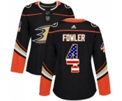 Women Anaheim Ducks #4 Cam Fowler Authentic Black USA Flag Fashion Hockey Jersey