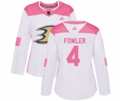 Women Anaheim Ducks #4 Cam Fowler Authentic White Pink Fashion Hockey Jersey