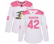 Women Anaheim Ducks #42 Josh Manson Authentic White Pink Fashion Hockey Jersey